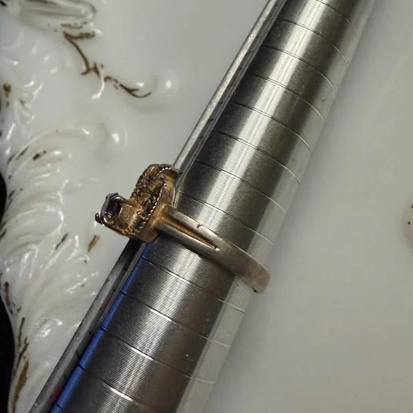 Vintage sterling stamped 925 silver amethyst ring with peridot stones Art Deco - Picture 5 of 6